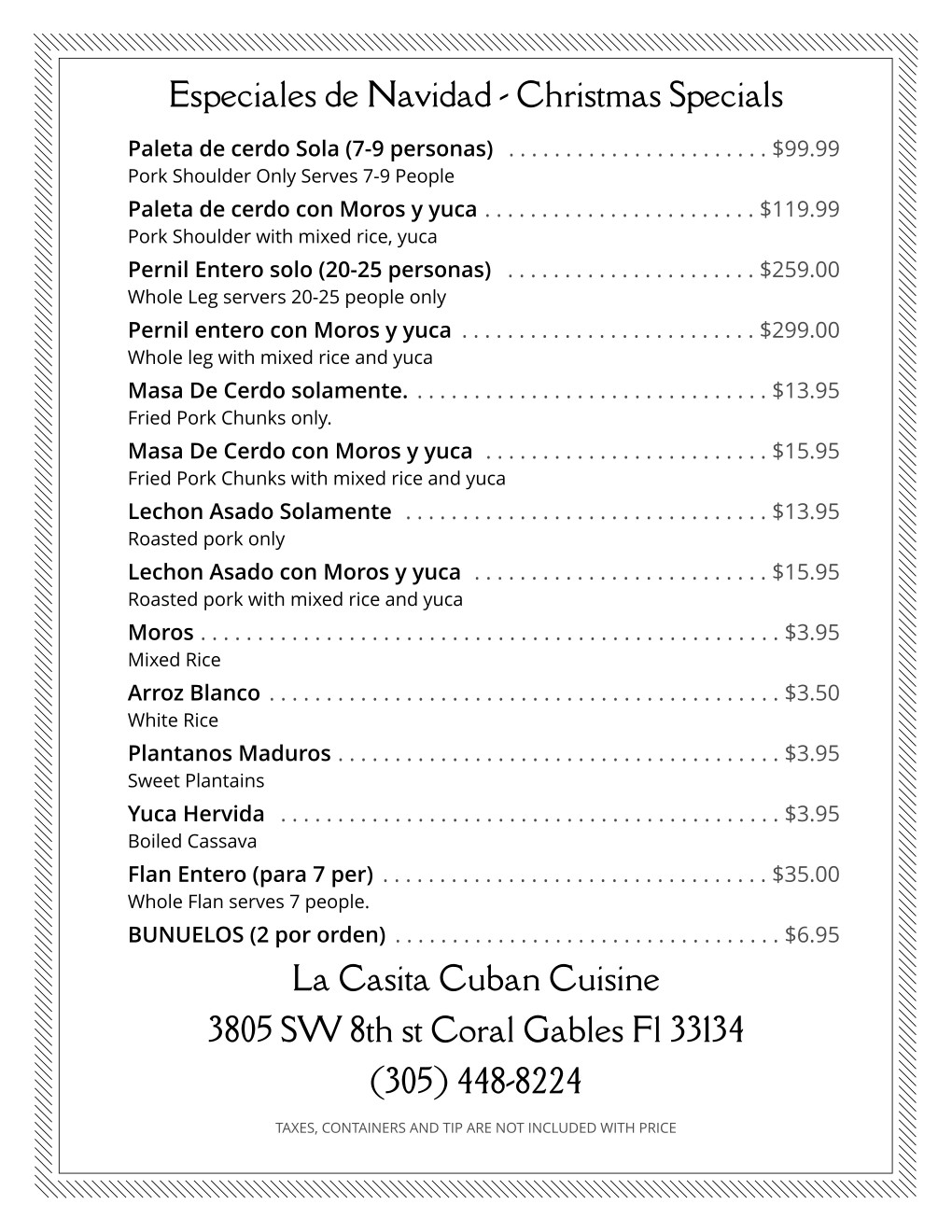 La Casita Christmas Specials menu